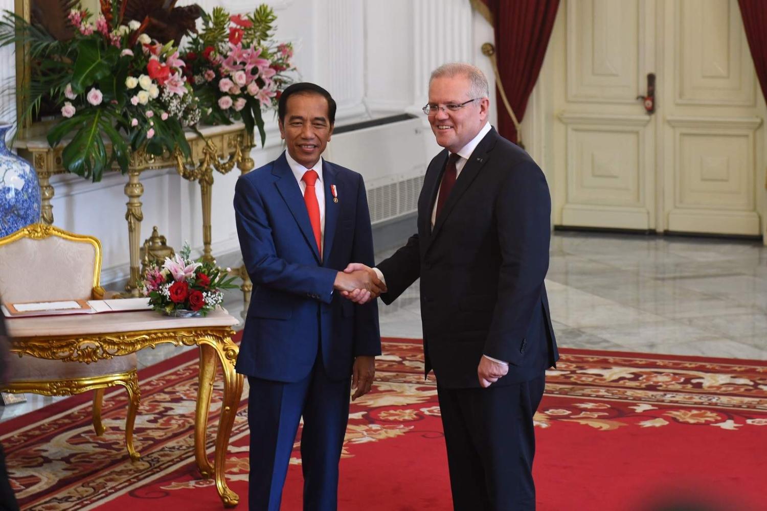 Australian Prime Minister Scott Morrison with Indonesian President Joko Widodo at his inauguration, 20 October 2019 (Australian Embassy Jakarta/Flickr)